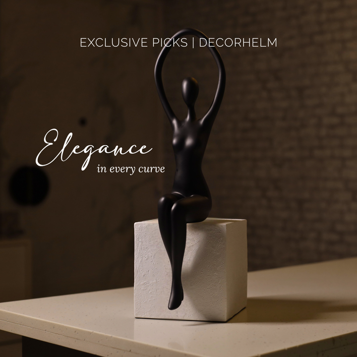 Graceful Ballerina Resin Decor - Black on White Base