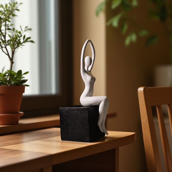 Graceful Ballerina Resin Decor - White on Black Base