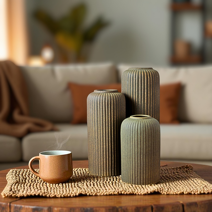 Contemporary Ribbed - Set of 3 Vases