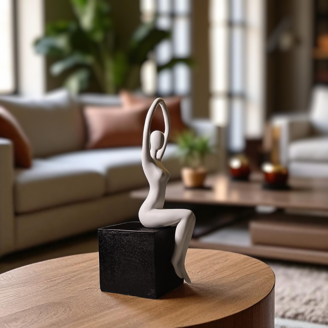 Graceful Ballerina Resin Decor - White on Black Base