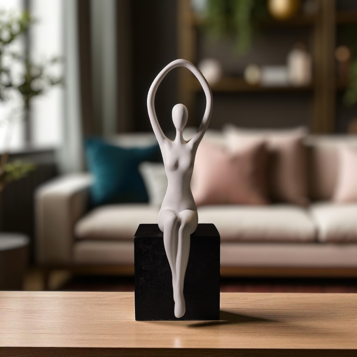 Graceful Ballerina Resin Decor - White on Black Base