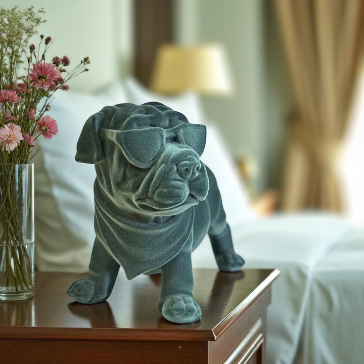 Velvet Finish Dapper Pup Resin Sculpture (Electric Grey)
