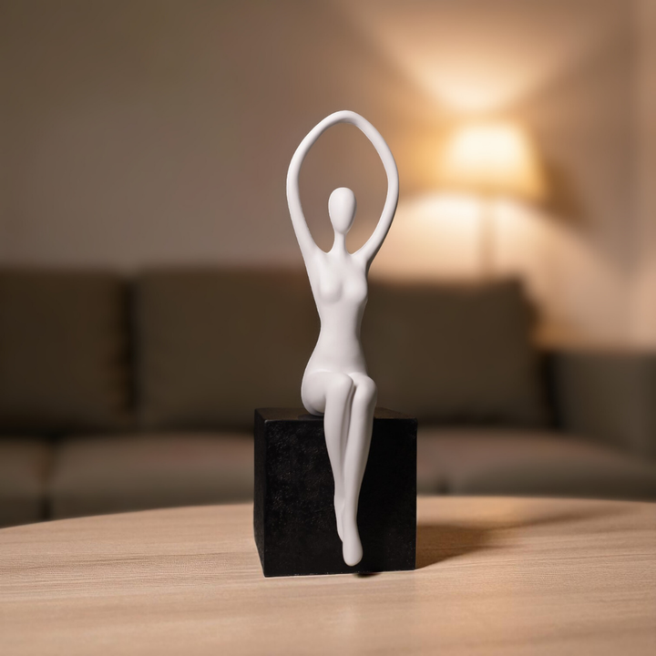 Graceful Ballerina Resin Decor - White on Black Base
