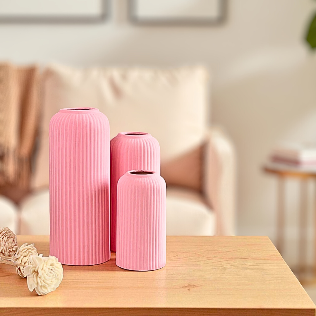 Contemporary Ribbed - Set of 3 Vases