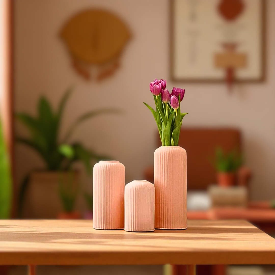 Contemporary Ribbed - Set of 3 Vases
