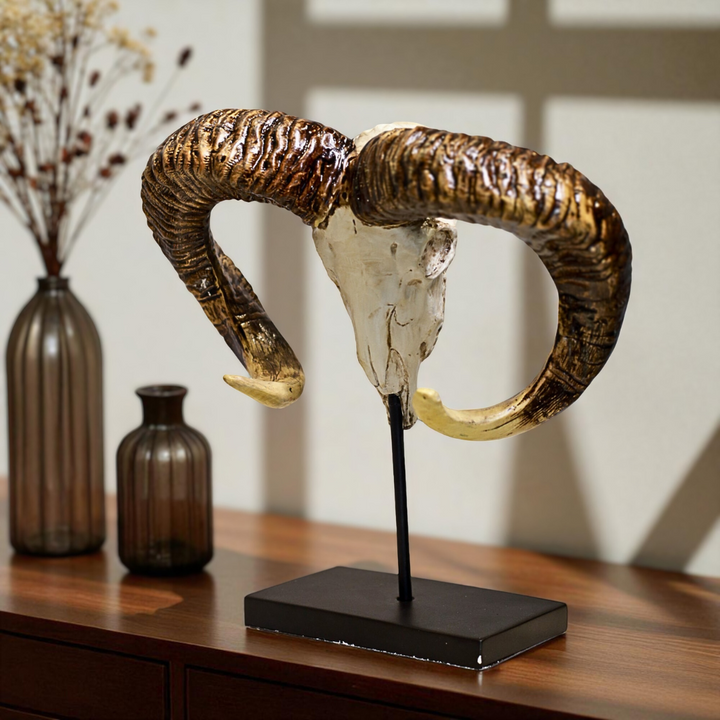 Ram Skull Resin Decor