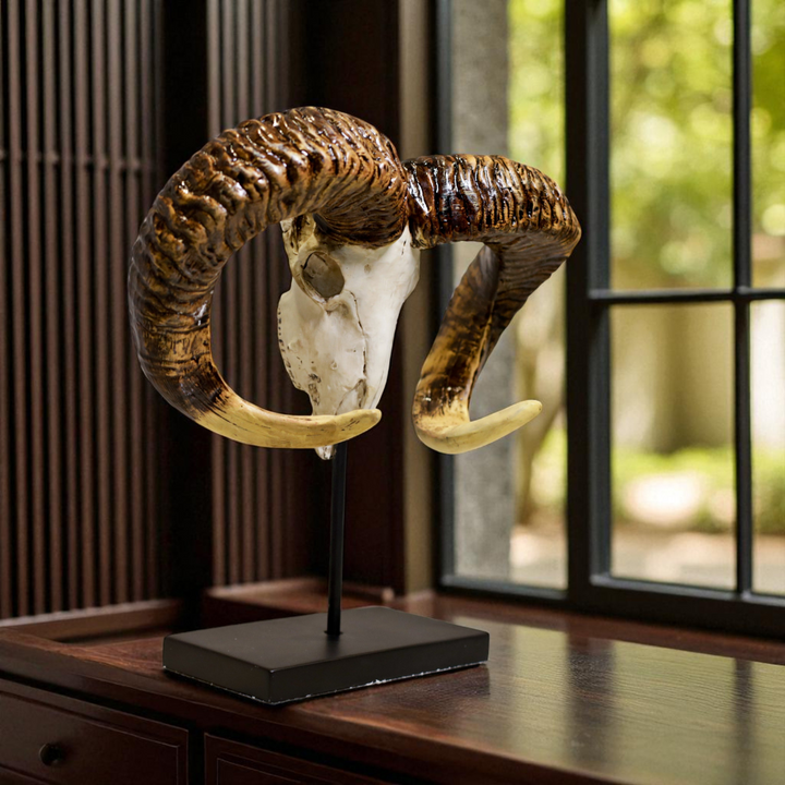 Ram Skull Resin Decor