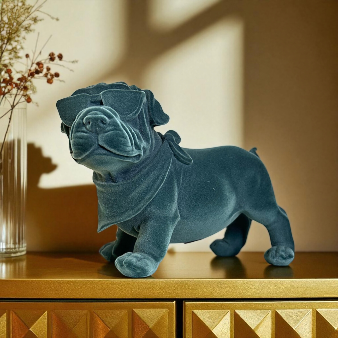 Velvet Finish Dapper Pup Resin Sculpture (Electric Grey)