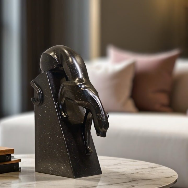 Prowling Panther Resin Sculpture in Spotted Black Texture
