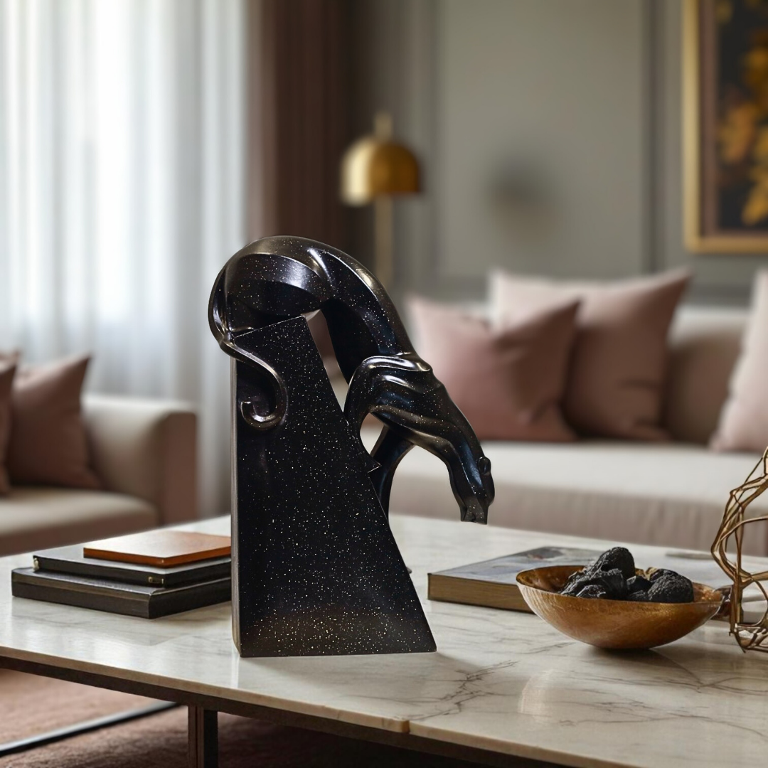Prowling Panther Resin Sculpture in Spotted Black Texture