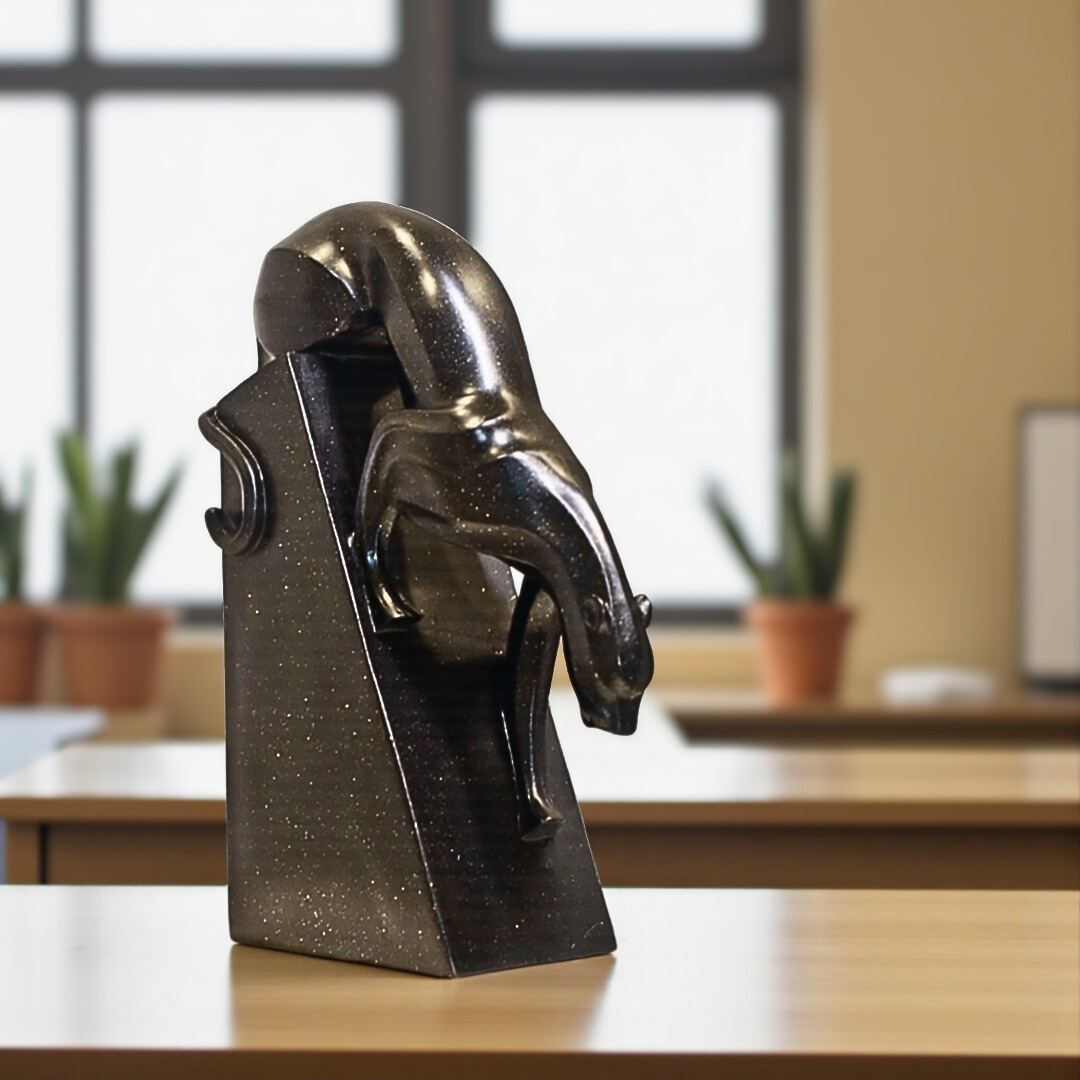 Prowling Panther Resin Sculpture in Spotted Black Texture
