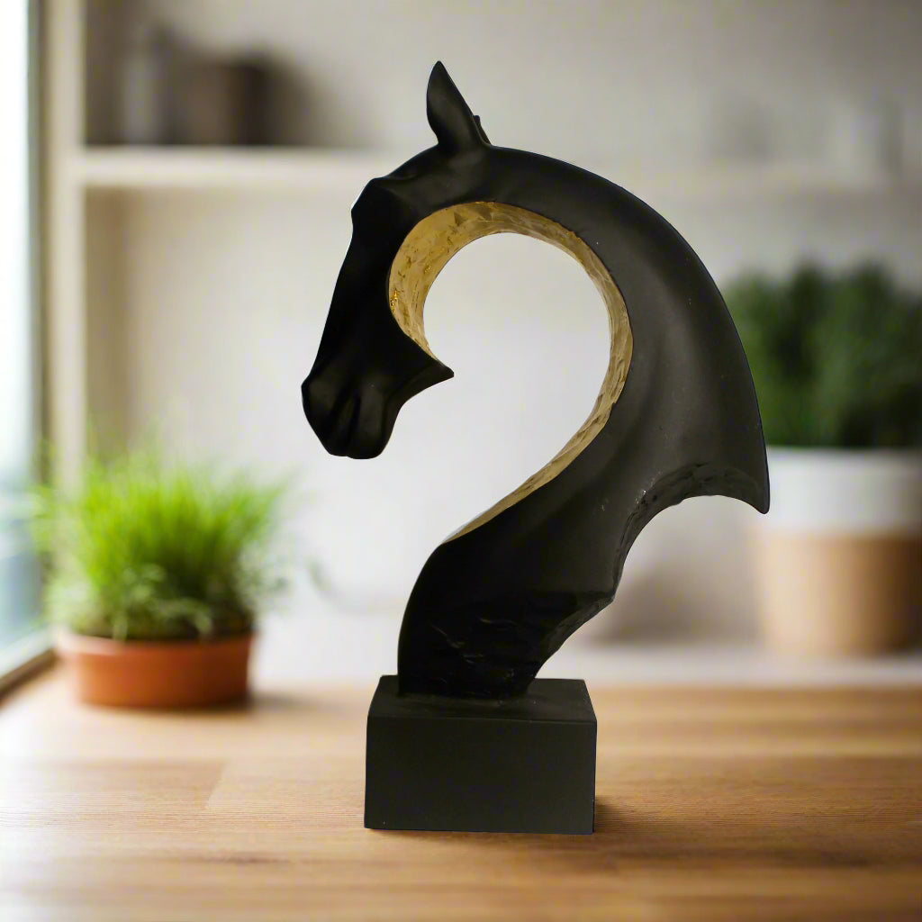 Abstract Horse Head with Gold Accent - Resin Decor