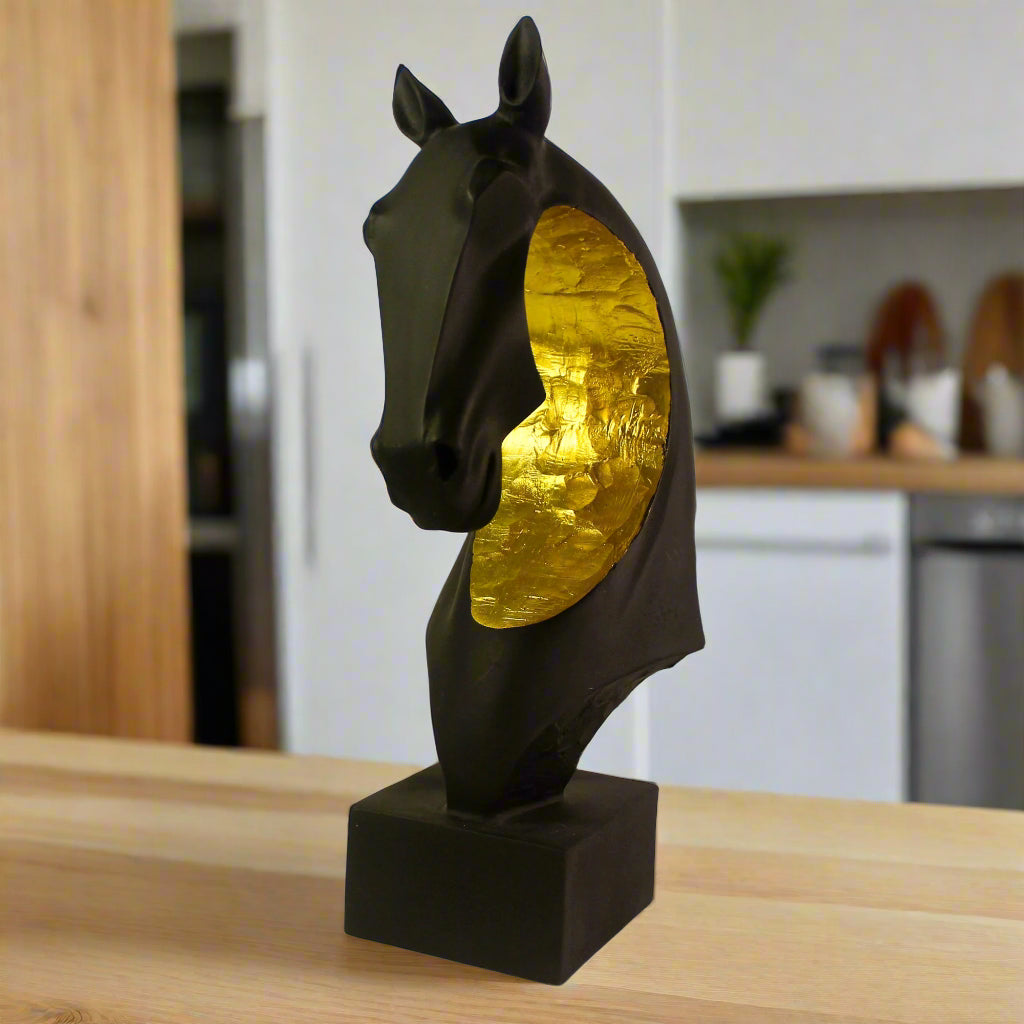 Abstract Horse Head with Gold Accent - Resin Decor