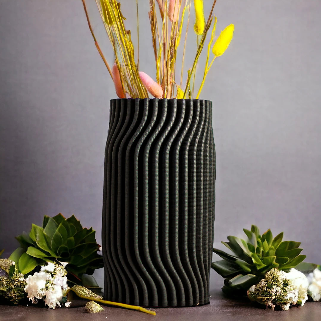 3D Printed Vase - Ribbed Vase Flower Vase - Ornamental Vase - Dried Flower  Vase