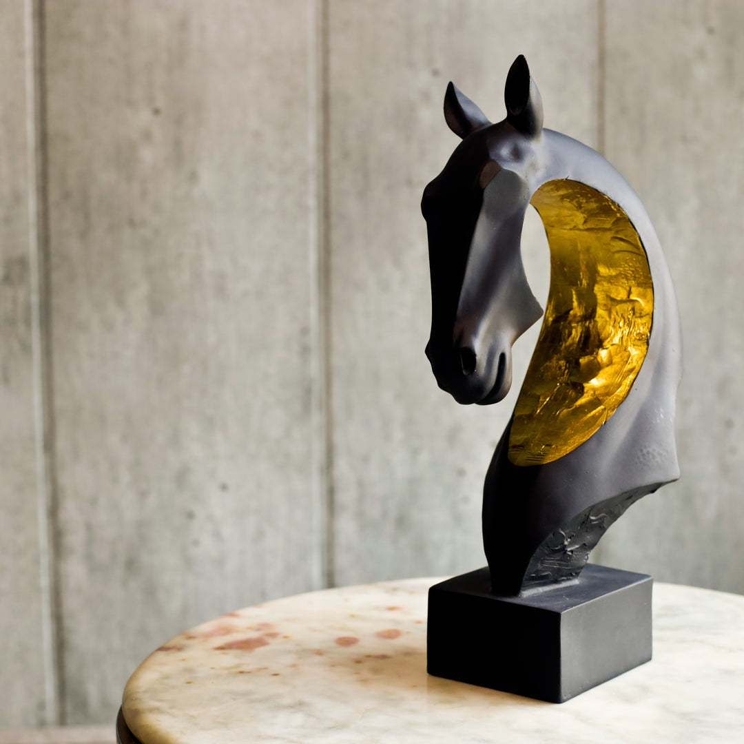 Abstract Horse Head with Gold Accent - Resin Decor