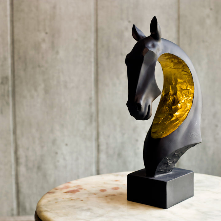 Abstract Horse Head with Gold Accent - Resin Decor
