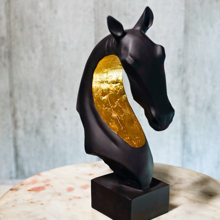 Abstract Horse Head with Gold Accent - Resin Decor