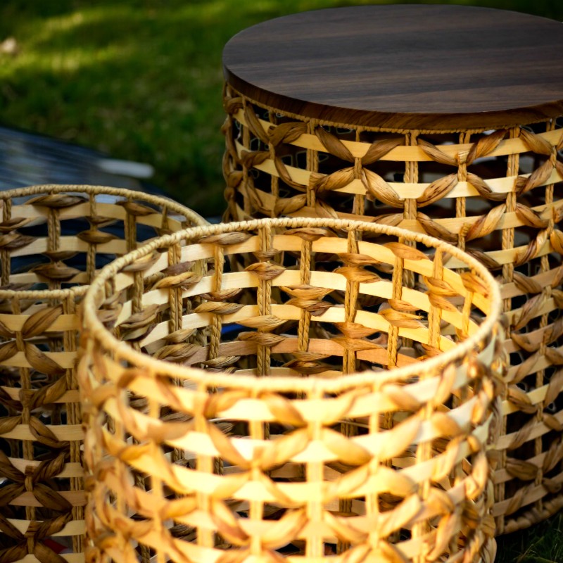 Rattan End Table With Storage