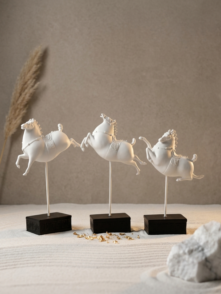 Élan White Horse Sculpture Set of 3