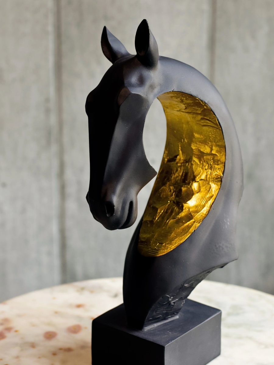 Abstract Horse Head with Gold Accent - Resin Decor