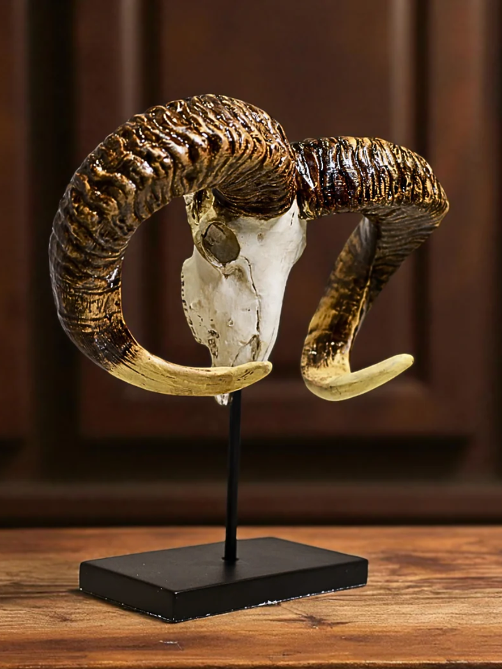Ram Skull Resin Decor