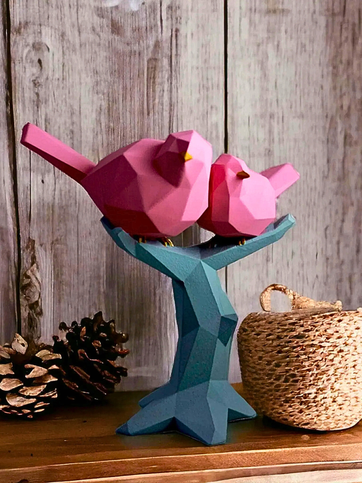 Geometric Lovebirds Resin Sculpture