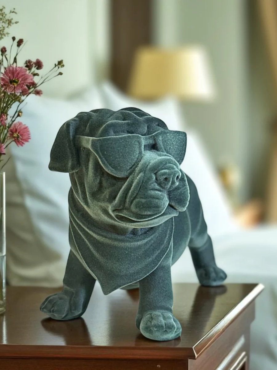 Velvet Finish Dapper Pup Resin Sculpture (Electric Grey)