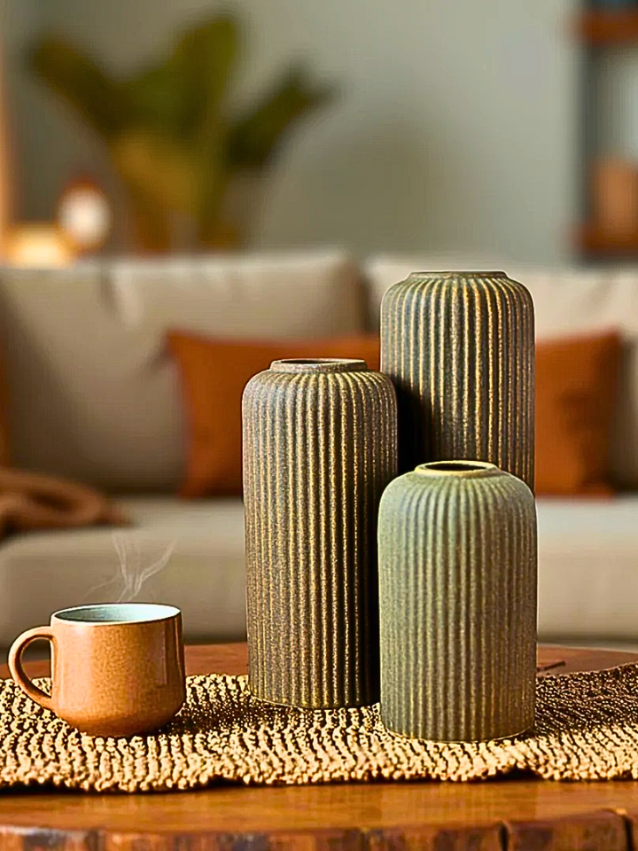 Contemporary Ribbed - Set of 3 Vases