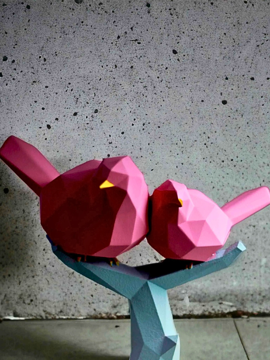 Geometric Lovebirds Resin Sculpture