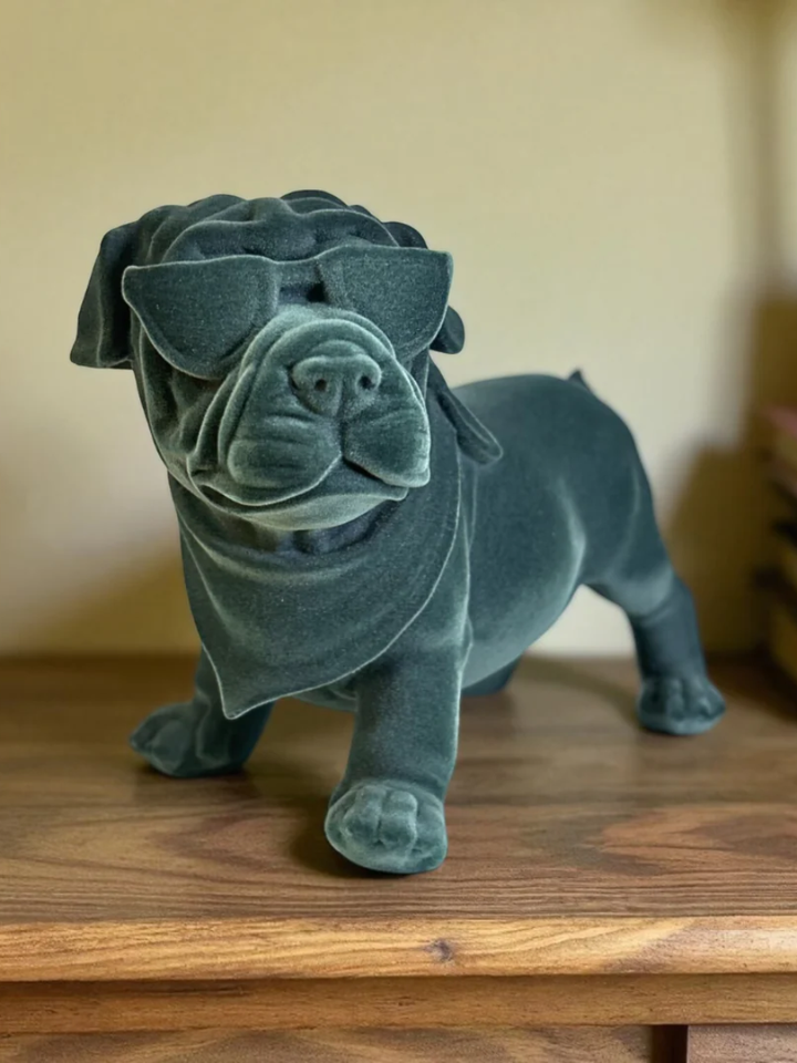 Velvet Finish Dapper Pup Resin Sculpture (Electric Grey)