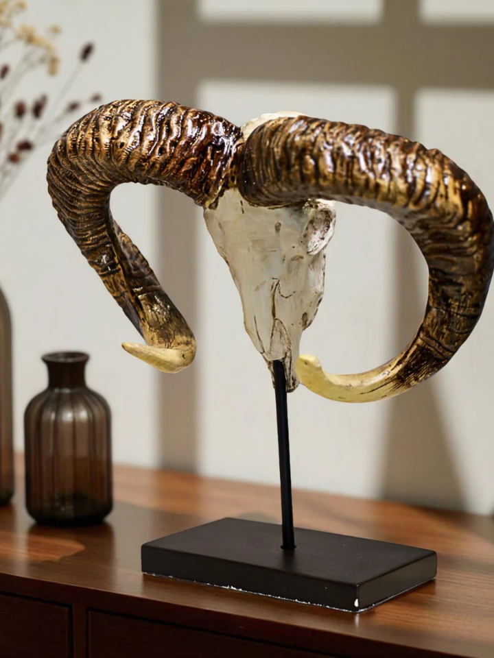 Ram Skull Resin Decor