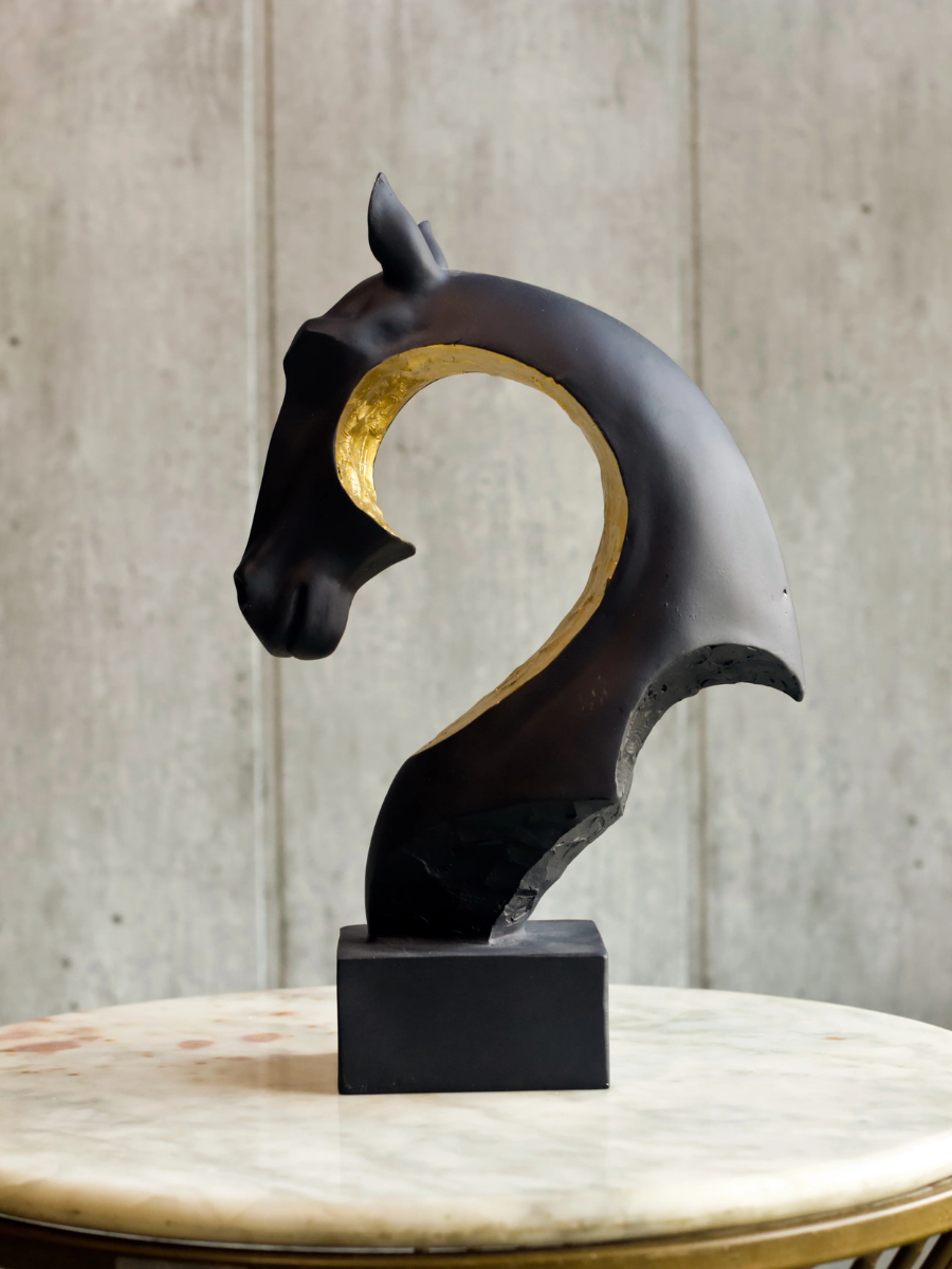 Abstract Horse Head with Gold Accent - Resin Decor