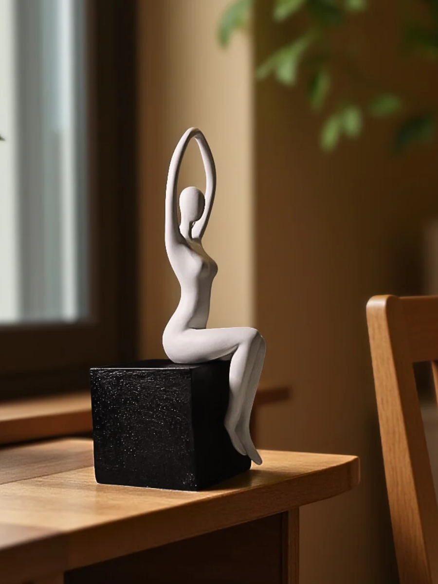 Graceful Ballerina Resin Decor - White on Black Base