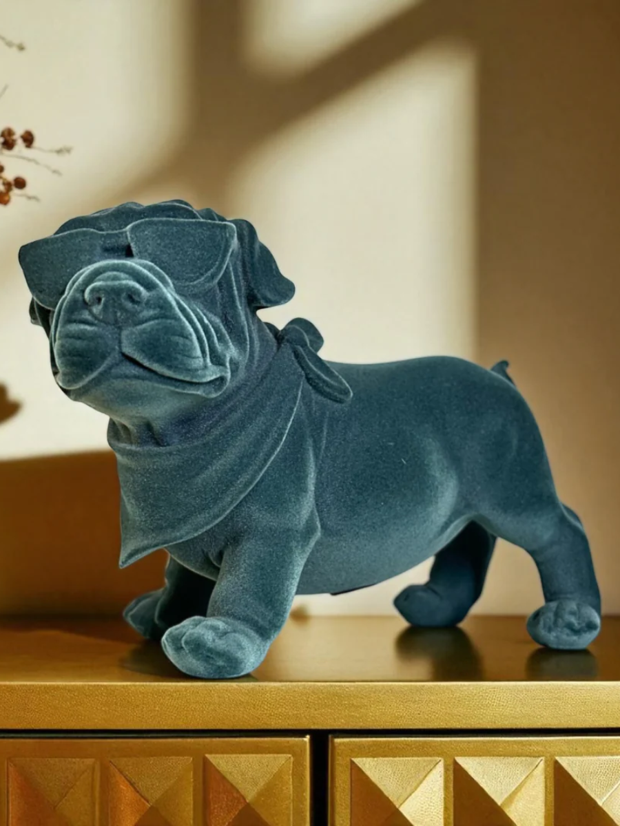 Velvet Finish Dapper Pup Resin Sculpture (Electric Grey)