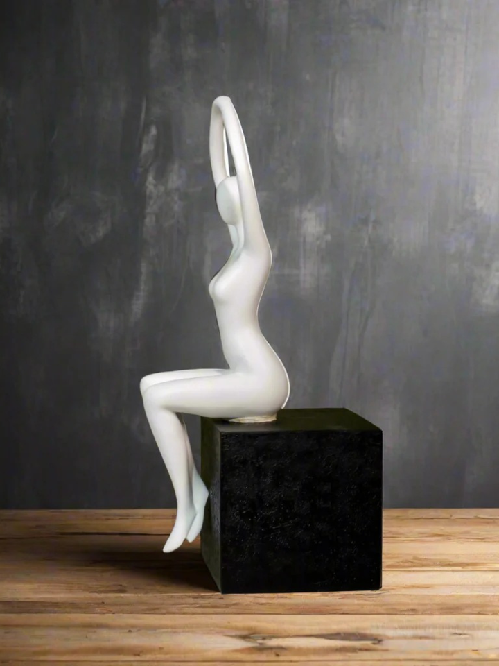 Graceful Ballerina Resin Decor - White on Black Base