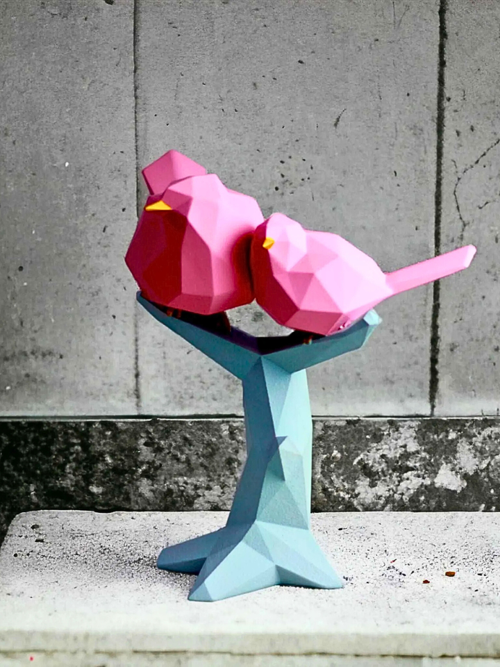 Geometric Lovebirds Resin Sculpture