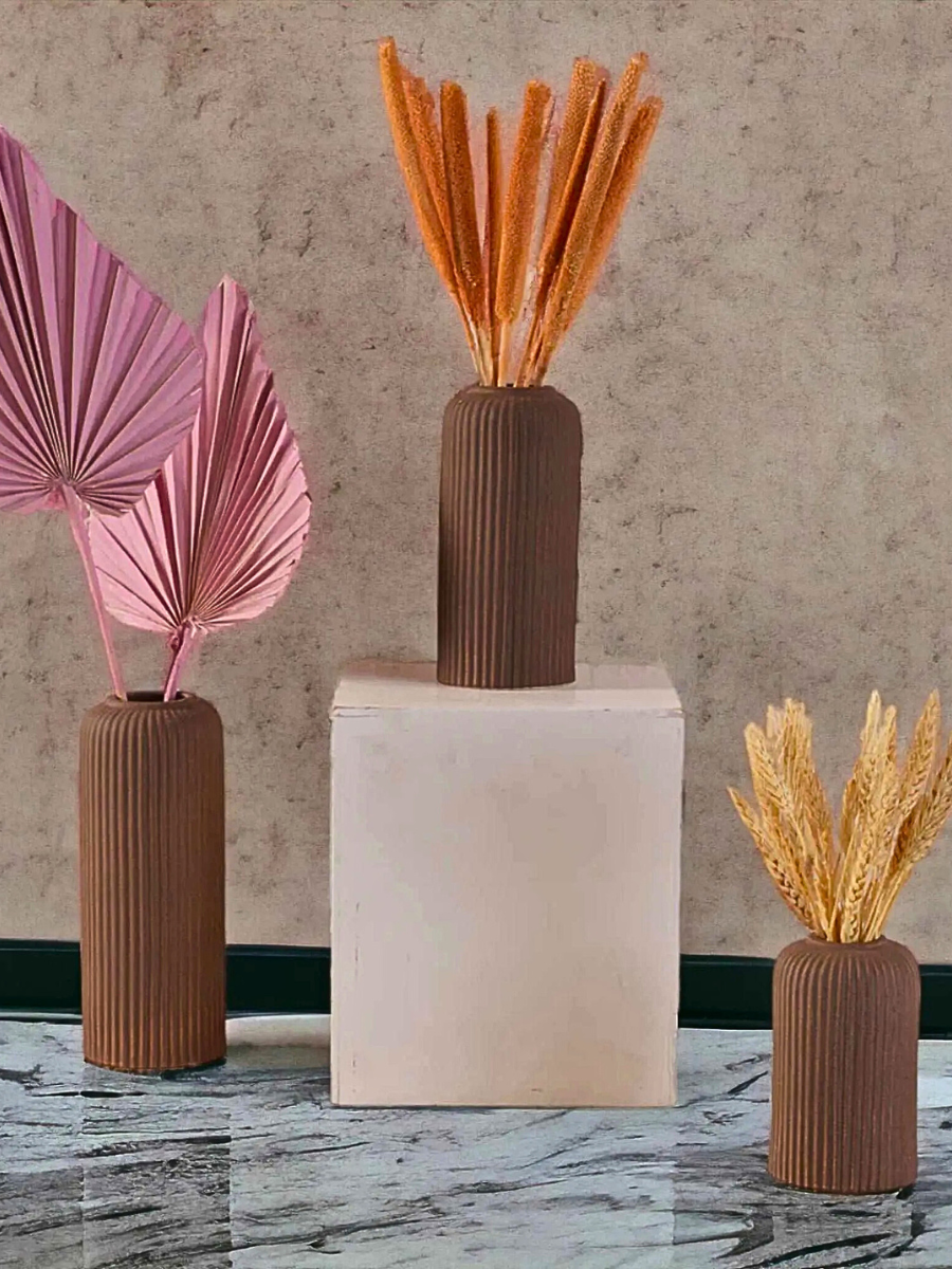 Contemporary Ribbed - Set of 3 Vases