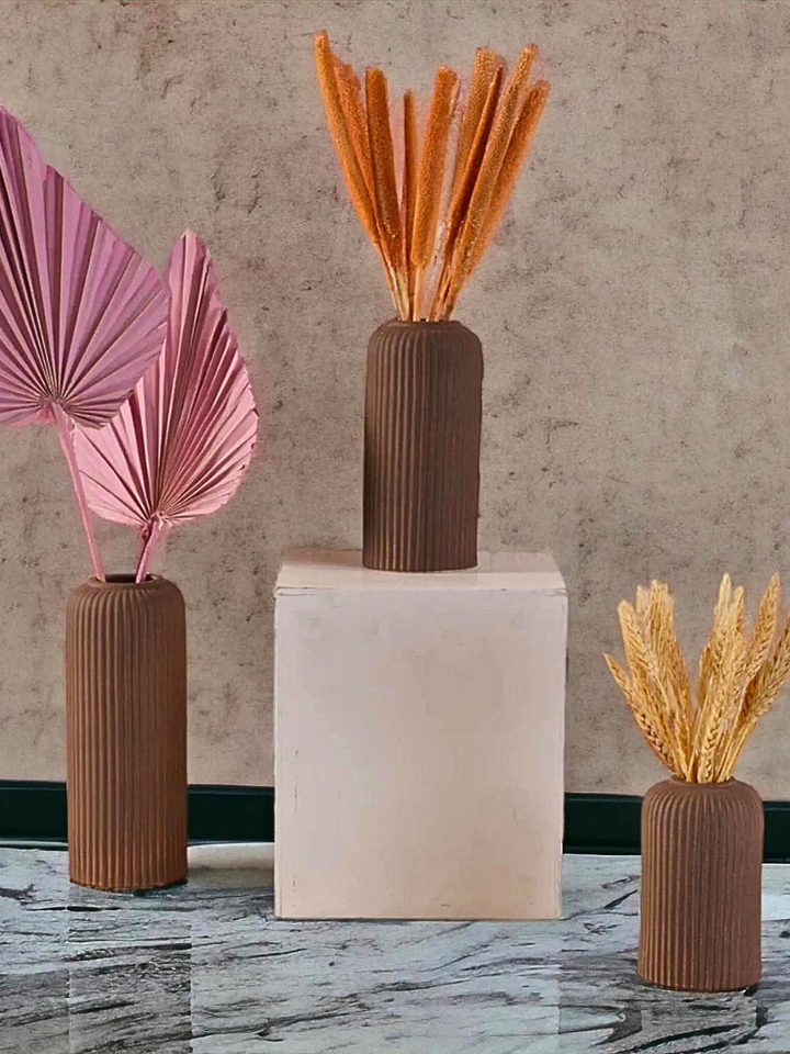 Contemporary Ribbed - Set of 3 Vases