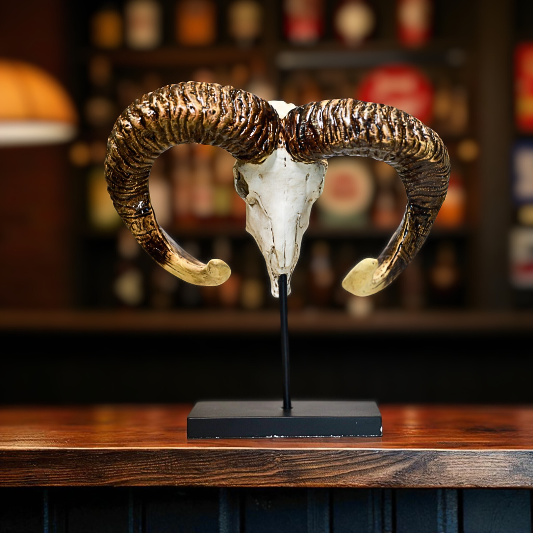 Ram Skull Resin Decor