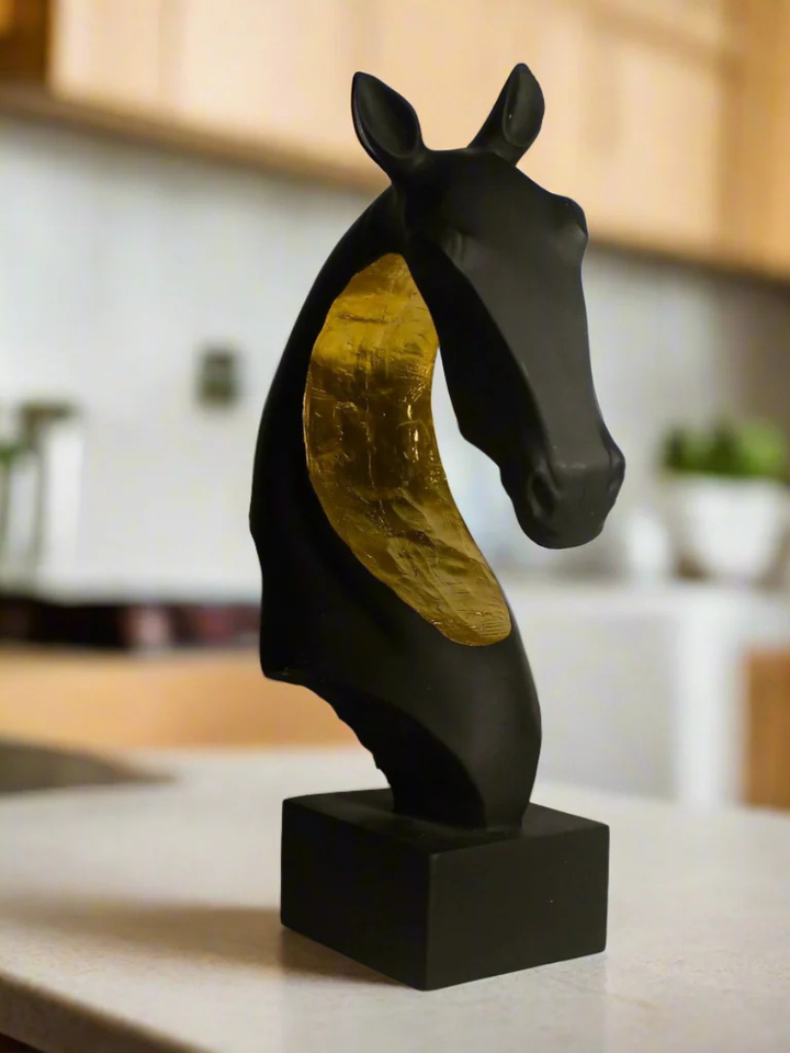 Abstract Horse Head with Gold Accent - Resin Decor