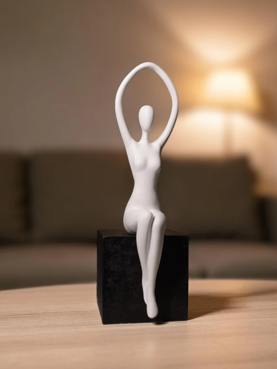 Graceful Ballerina Resin Decor - White on Black Base