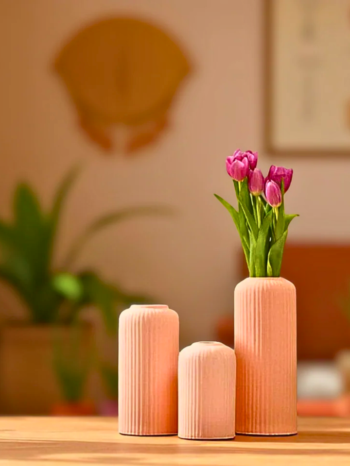 Contemporary Ribbed - Set of 3 Vases