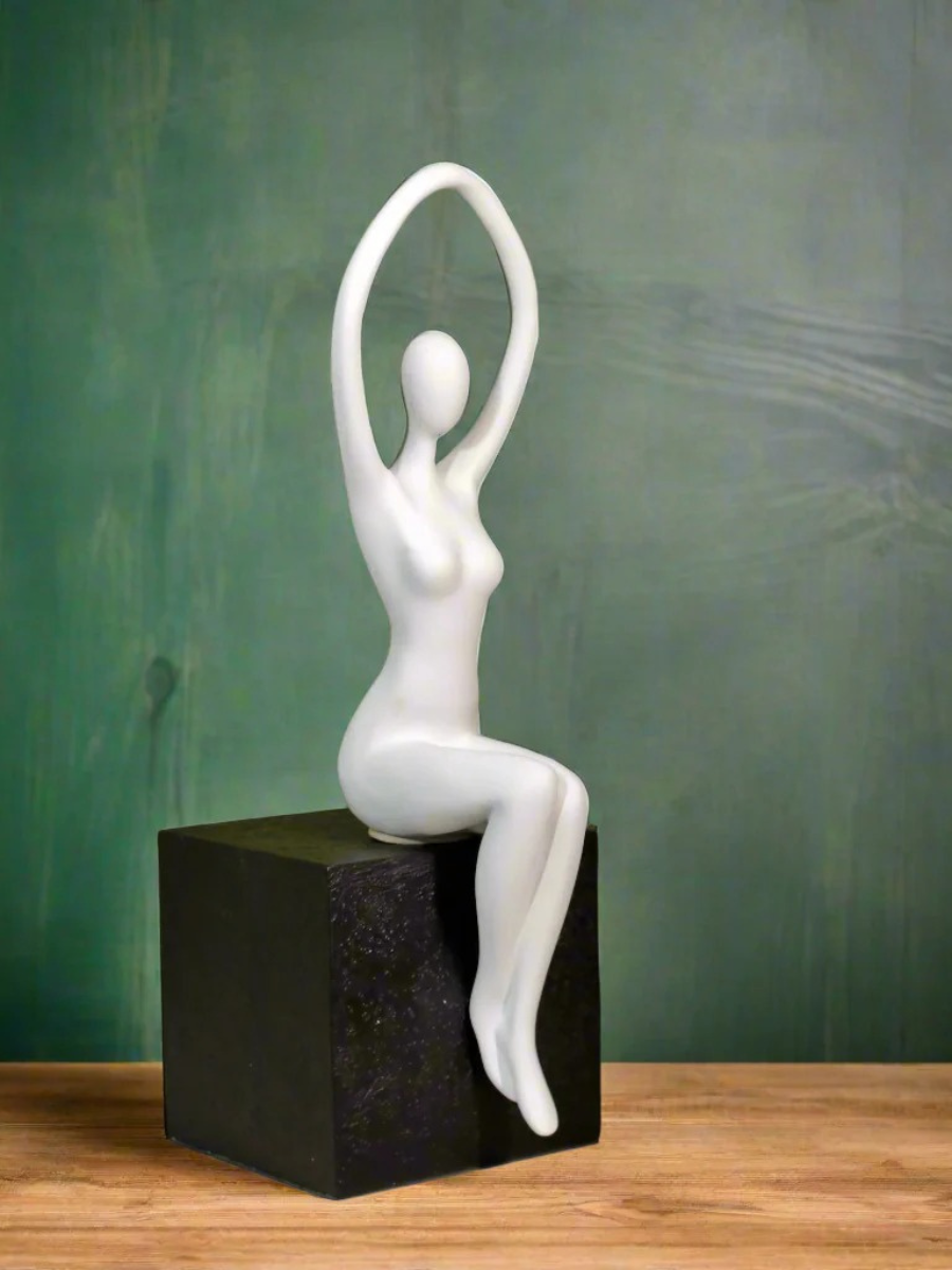 Graceful Ballerina Resin Decor - White on Black Base