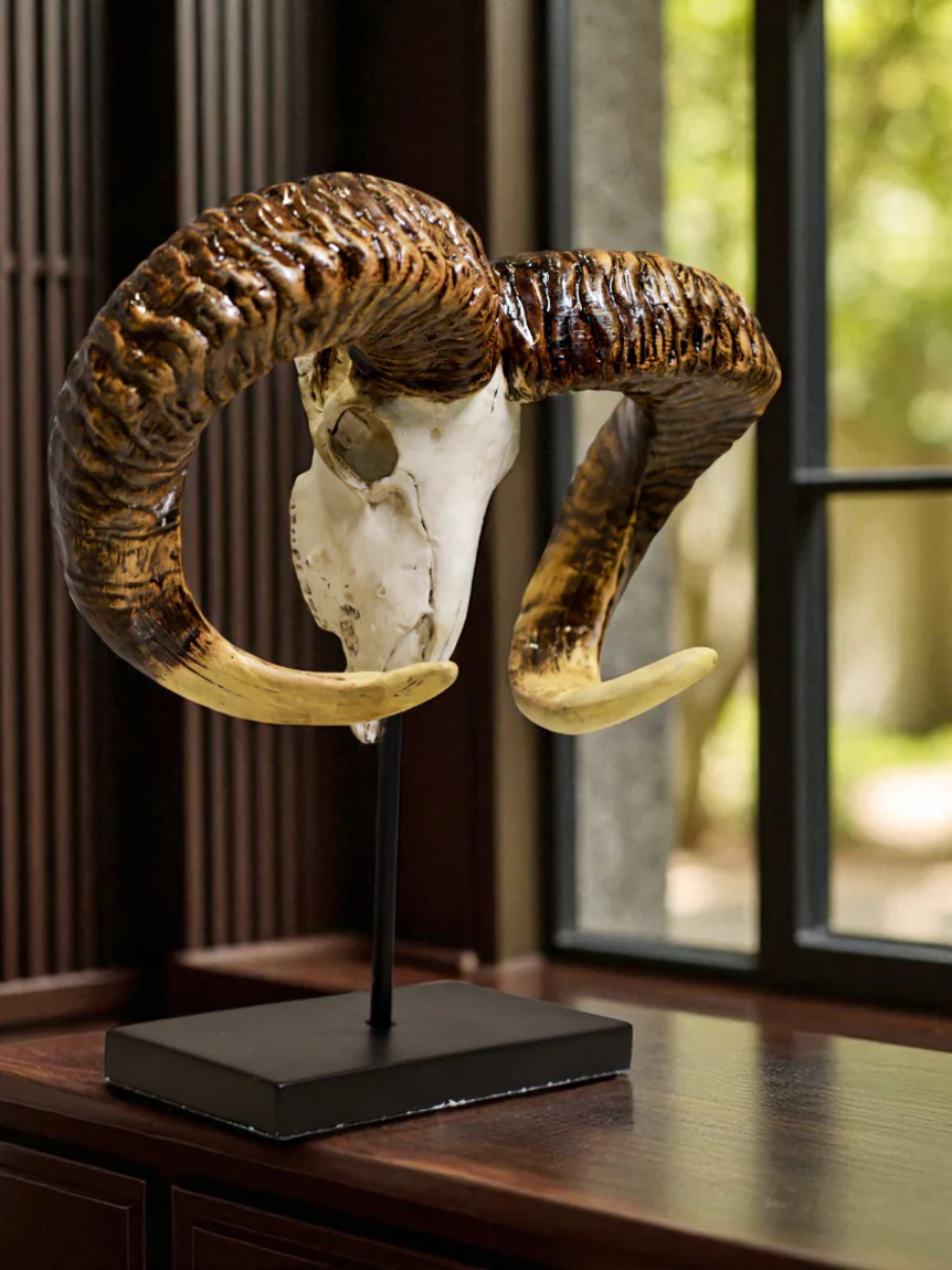 Ram Skull Resin Decor