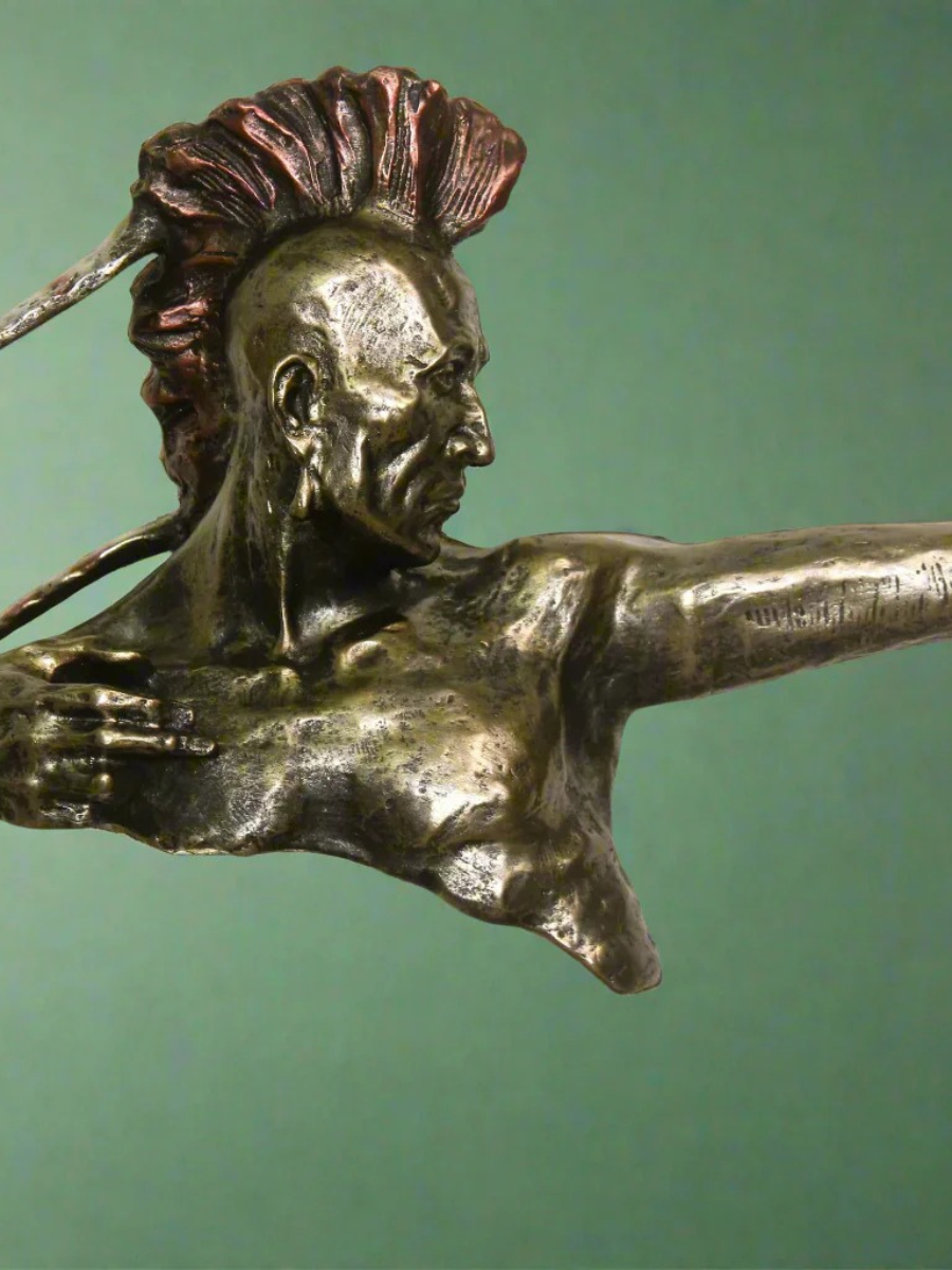 Native American with Bow - Resin Sculpture