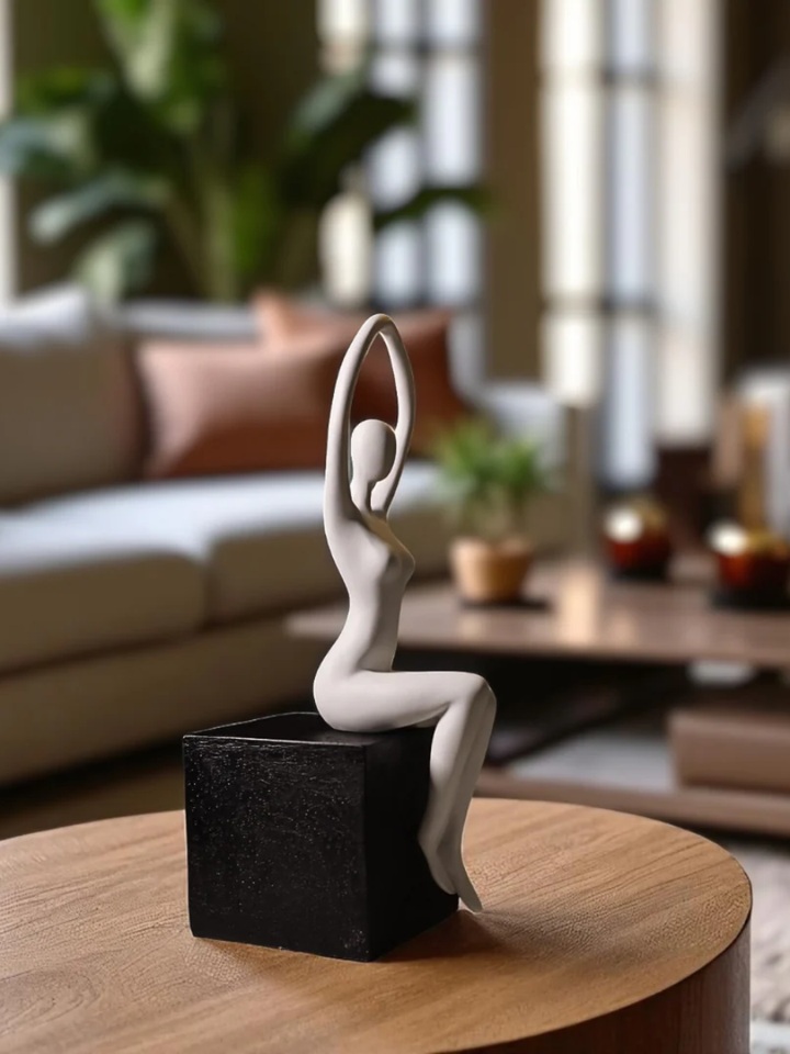 Graceful Ballerina Resin Decor - White on Black Base