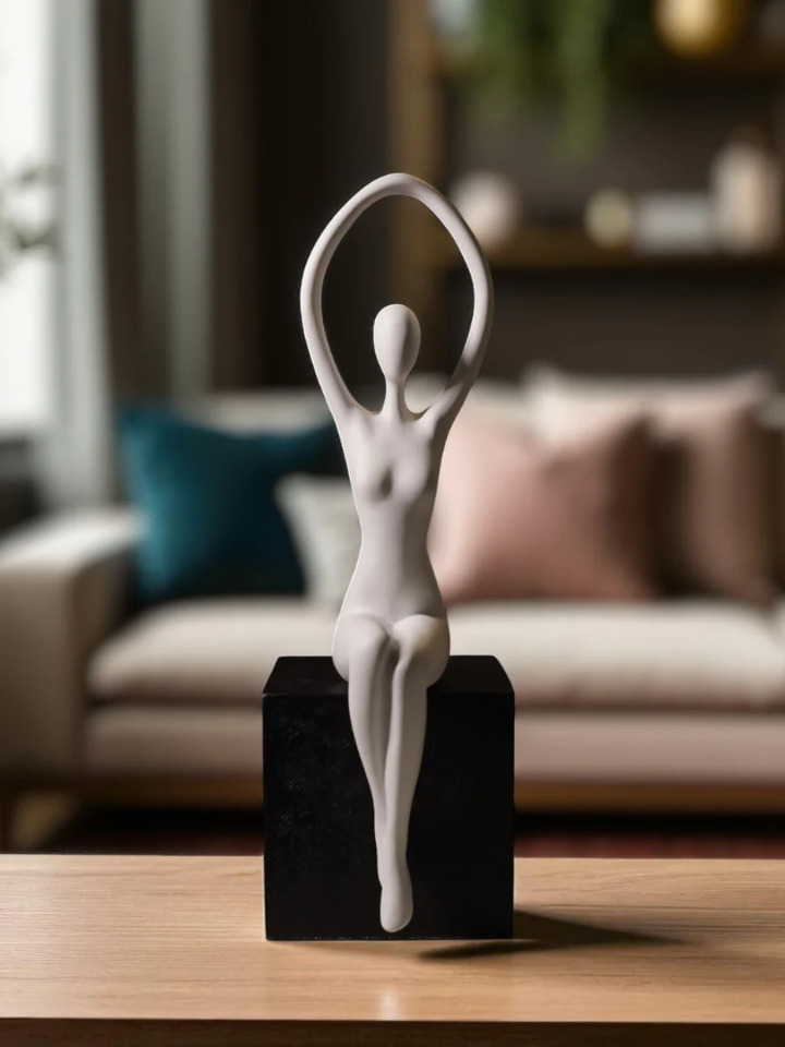 Graceful Ballerina Resin Decor - White on Black Base