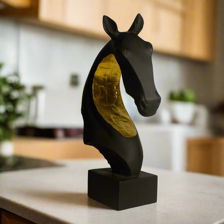 Abstract Horse Head with Gold Accent - Resin Decor