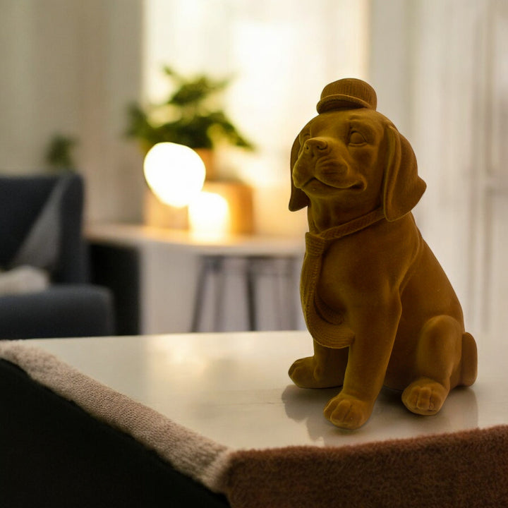 Cute Velvet Finish Pup Resin Sculpture (Brown)