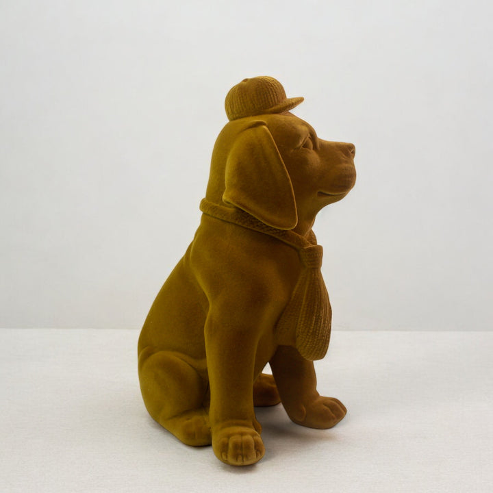 Cute Velvet Finish Pup Resin Sculpture (Brown)